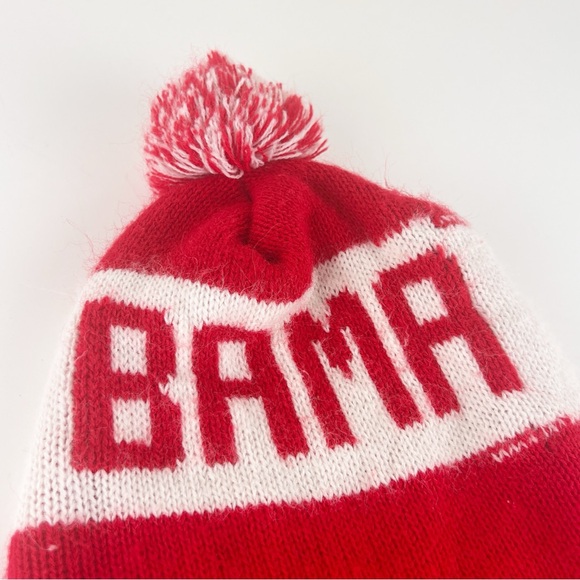 Vintage Alabama Roll Tide Knit Hat Pom Pom Beanie Red White Retro Cap Football - Picture 3 of 4